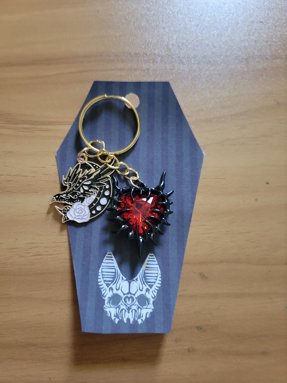 💀NEW💀 Hand Crafted Gold & Red Heart Spike Keychain